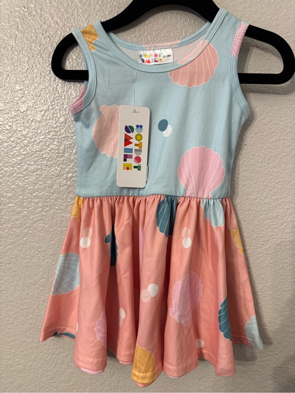 Dot Dot Smile Seashell Print Dress in Light Blue and Peach